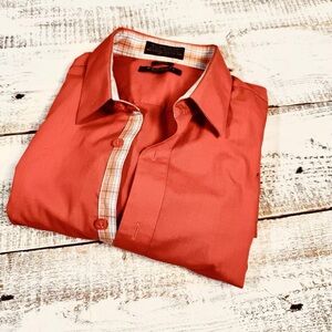 Marquis Signature Slim Fit Dress Shirt Men's Size 17 1/2 Coral Long Sleeve